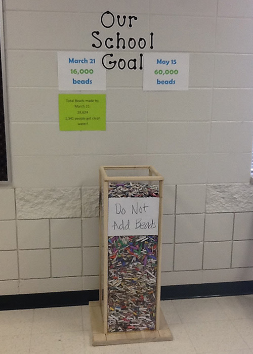The team at Munford Elementary in Alabama kept their school on top of their goal of 16,000 paper beads!