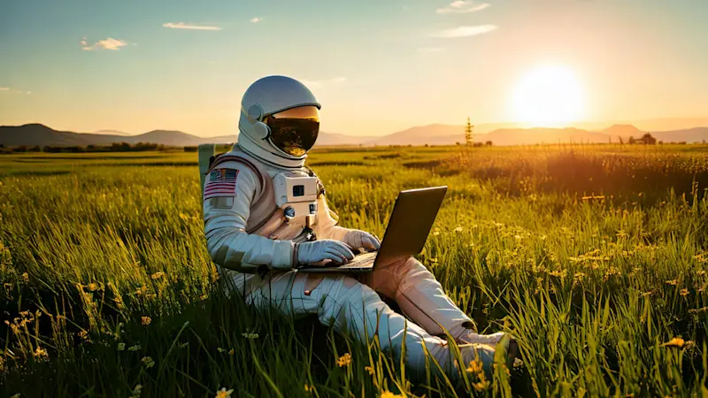 Astronaut skriver på en laptop