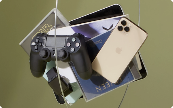 Rebuy - image with CDs and electronics floating