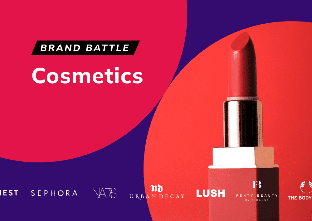 A lipstick on a purple background with orange-red bubbles