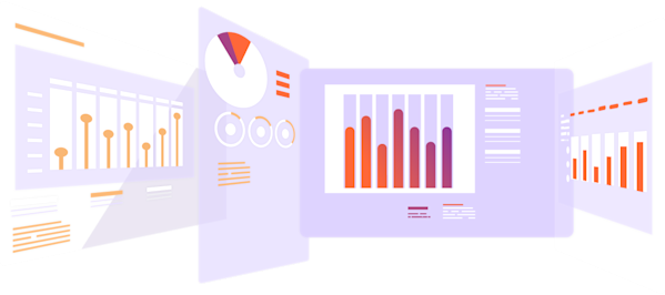 Dashboards with different kinds of charts in purple colours