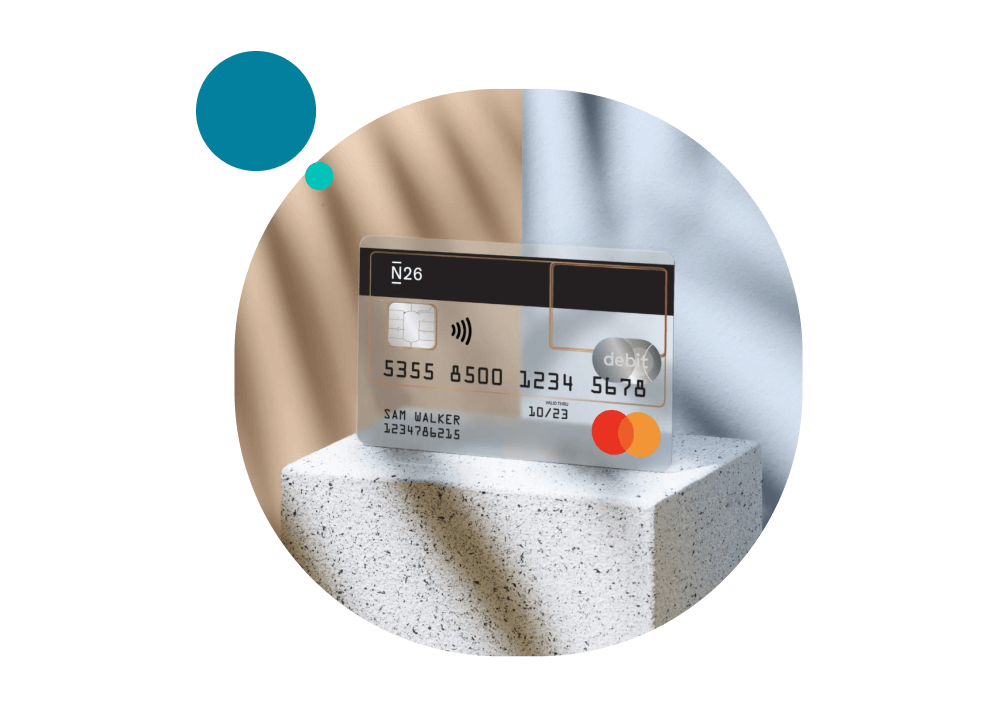 Round framed picture of N26 transparent bank card