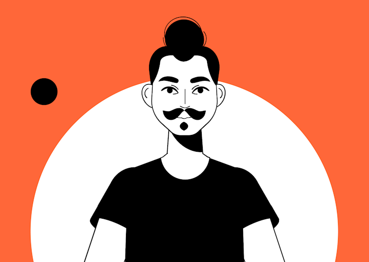 Illustration of a man with a moustache in orange background