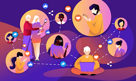 Illustration of many people on their computers interconnected (thumbnail)