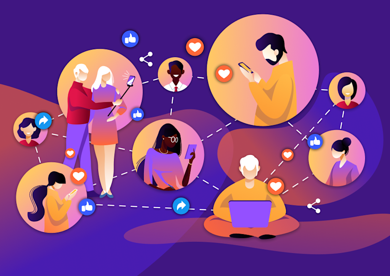 Illustration of many people on their computers interconnected (thumbnail)