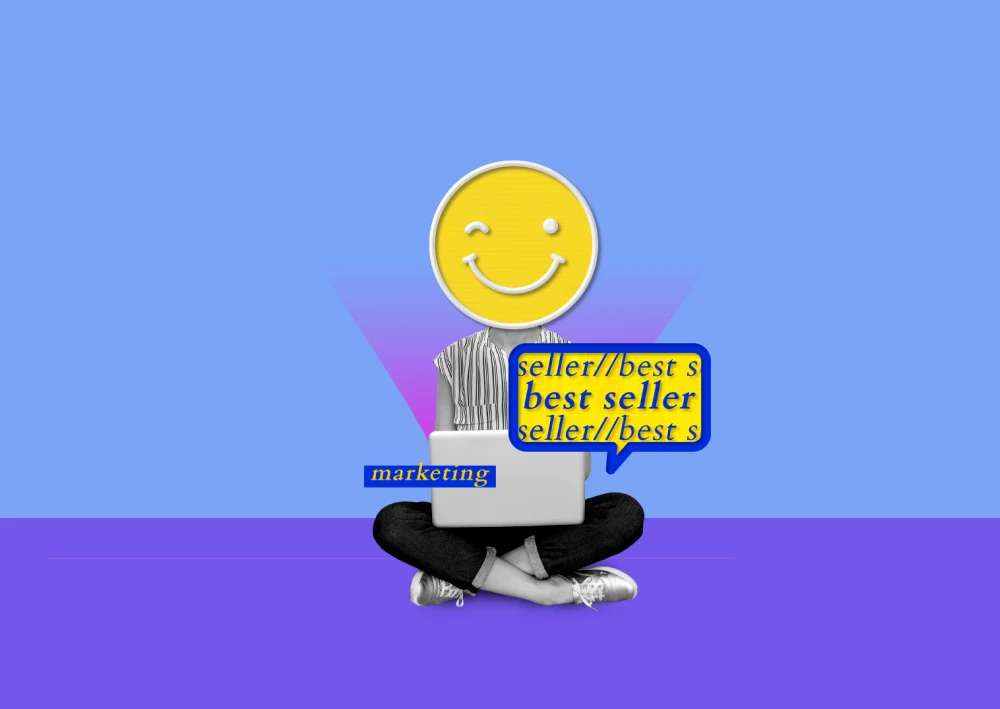 Collage of a person sitting with a laptop and a smiley face (Thumbnail)