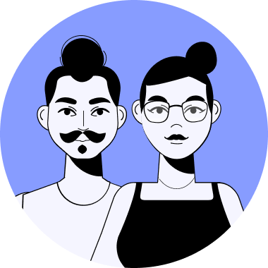 Rounded illustration with boy and a girl in light purple background