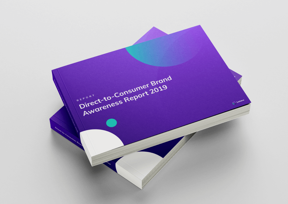 Green book stacked on each other with title of Direct-to-Consumer Brand Awareness Report 2019