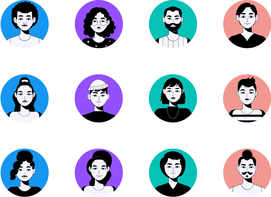 Illustration - illustrated people inside coloured circles
