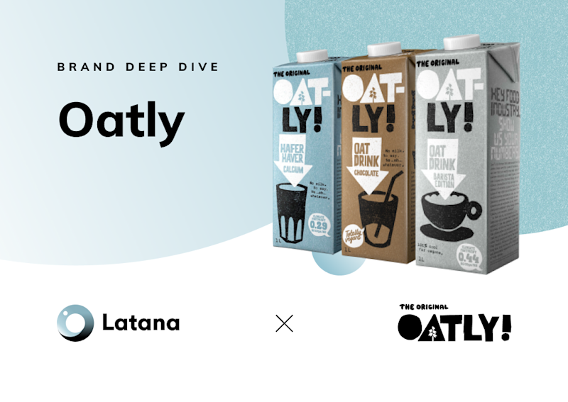 Oatly and Latana logos on a blue background with a picture of Oatly cartons (Thumbnail)