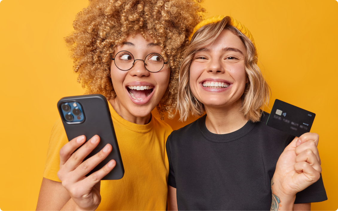 Fintech Hero Women With Mobile and Card