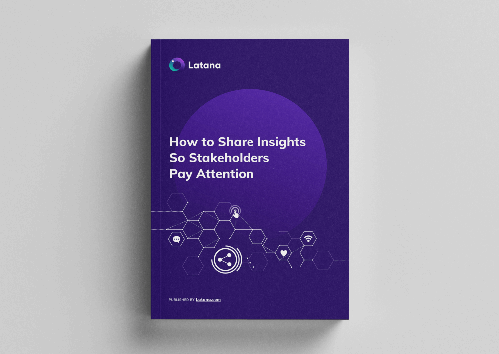 Purple book with a title of How To Share Insights So Stakeholders Pay Attention