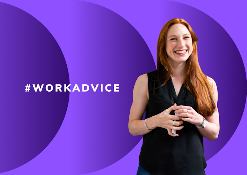 Woman smiling against a purple background (Thumbnail)