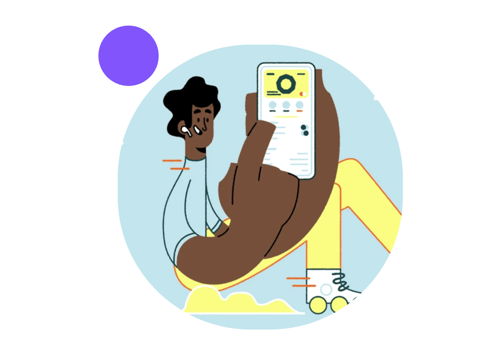 Round framed illustration of a main with a smartphone