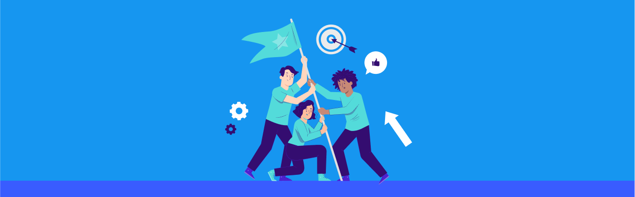 Illustration of three people holding up a flag (Cover image)