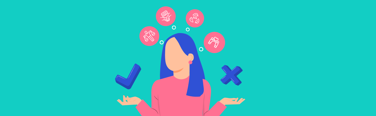 Illustration of a woman with thought bubbles (Cover Image)