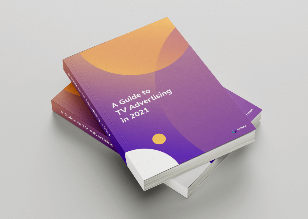 Orange and purple books with title of A Guide to TV Advertising in 2021