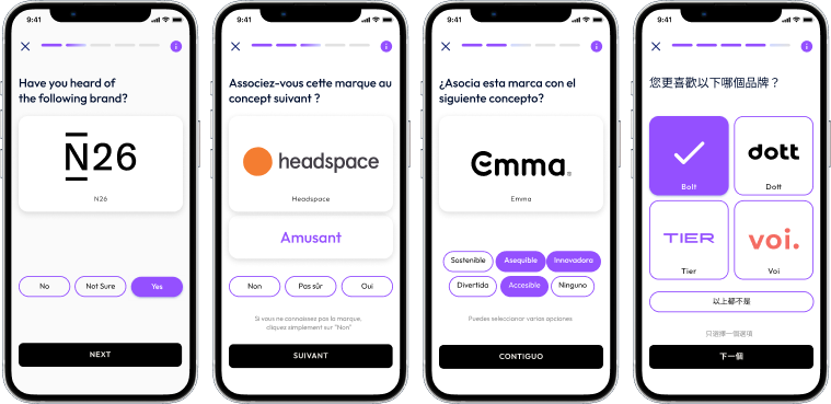 4 mobile devices with surveys