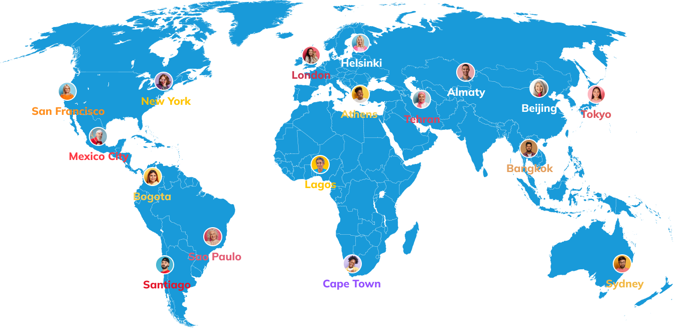 Map With People's faces on some capitals