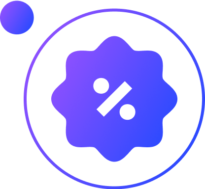 Percentage icon inside a circle in blue gradient