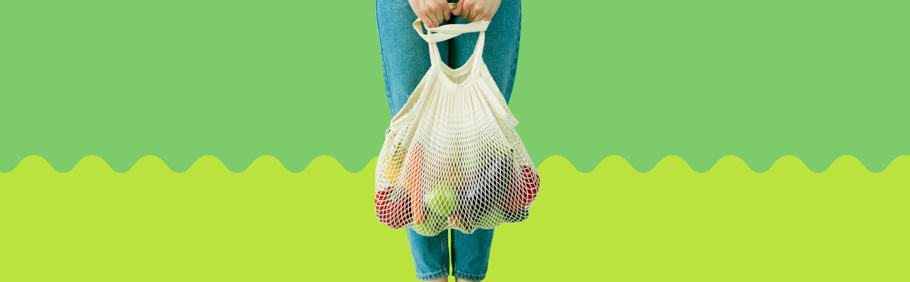 Image of a person carrying fruit in a bag on a green background (Cover Image)