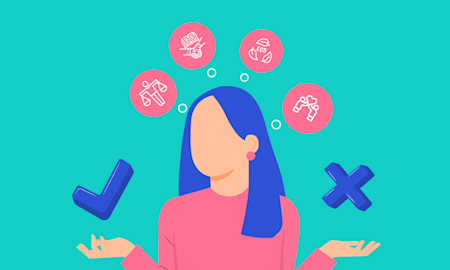 Illustration of a woman with thought bubbles (Thumbnail)