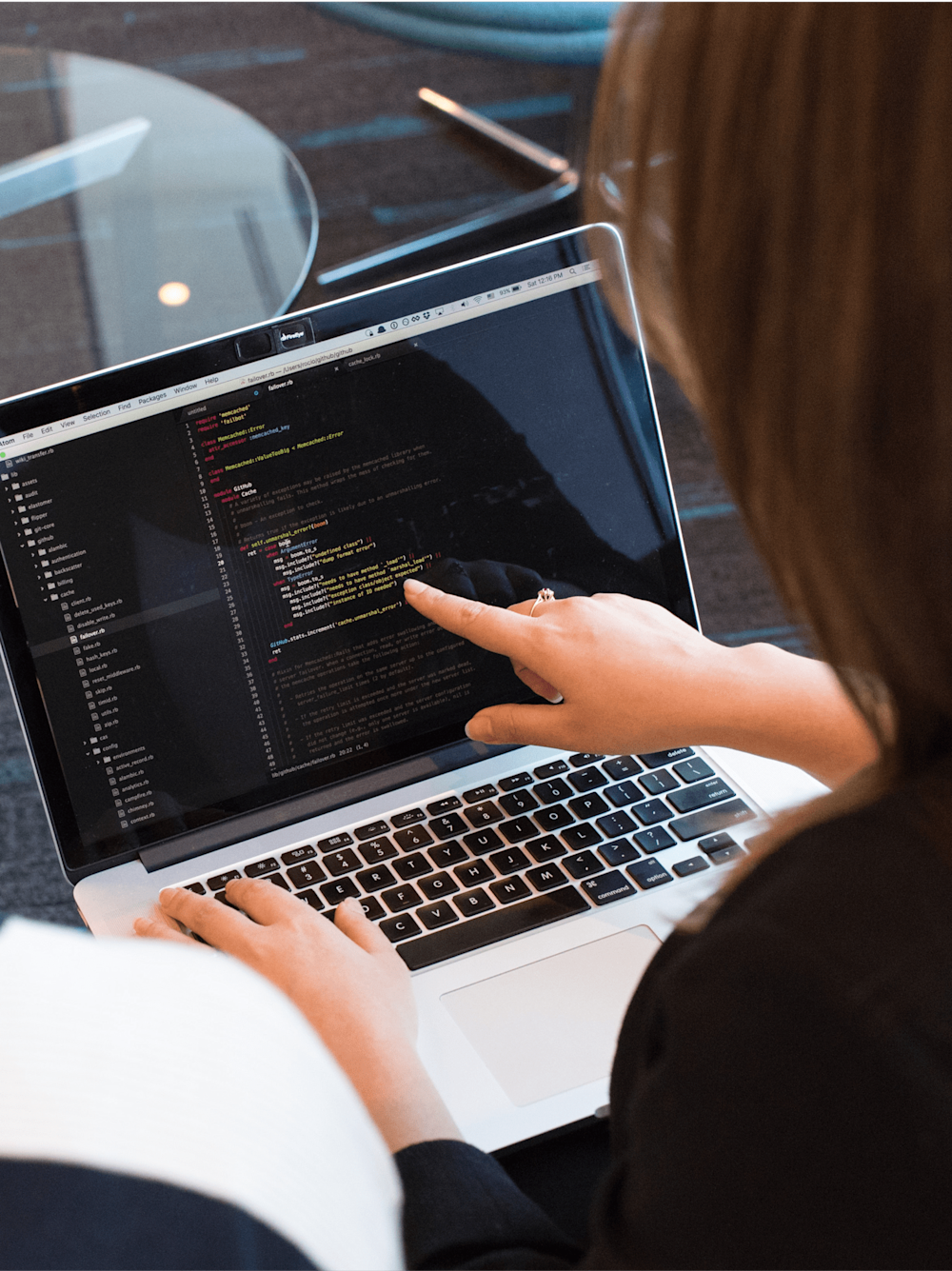 software developer working on her laptop