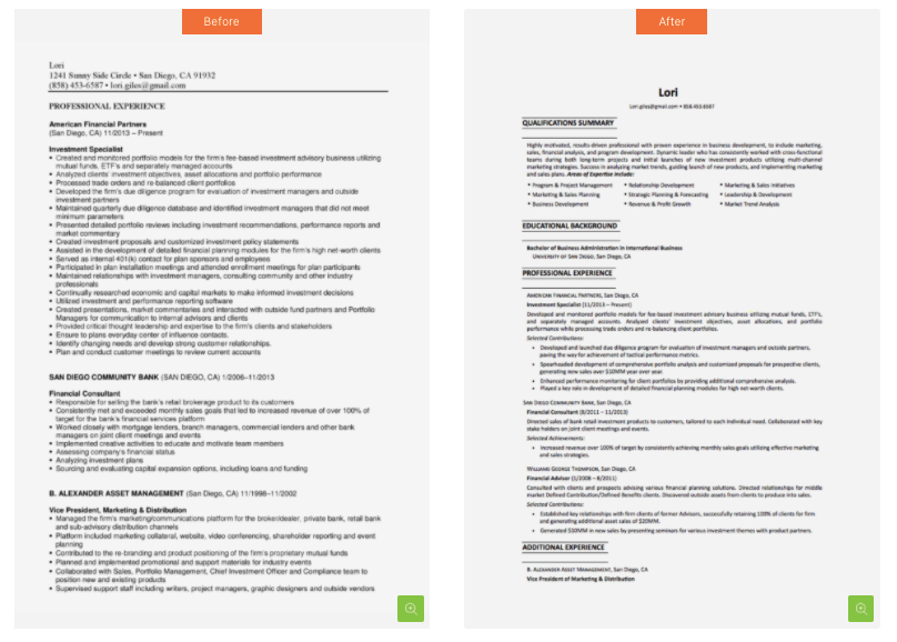Zipjob before and after resume examples