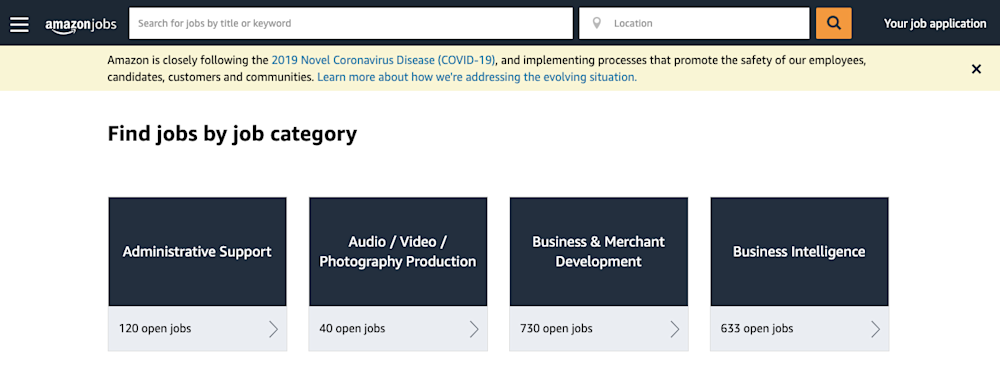 Amazon company website job categories 1