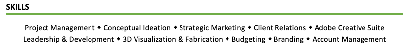 Example of skills section for Creative Director