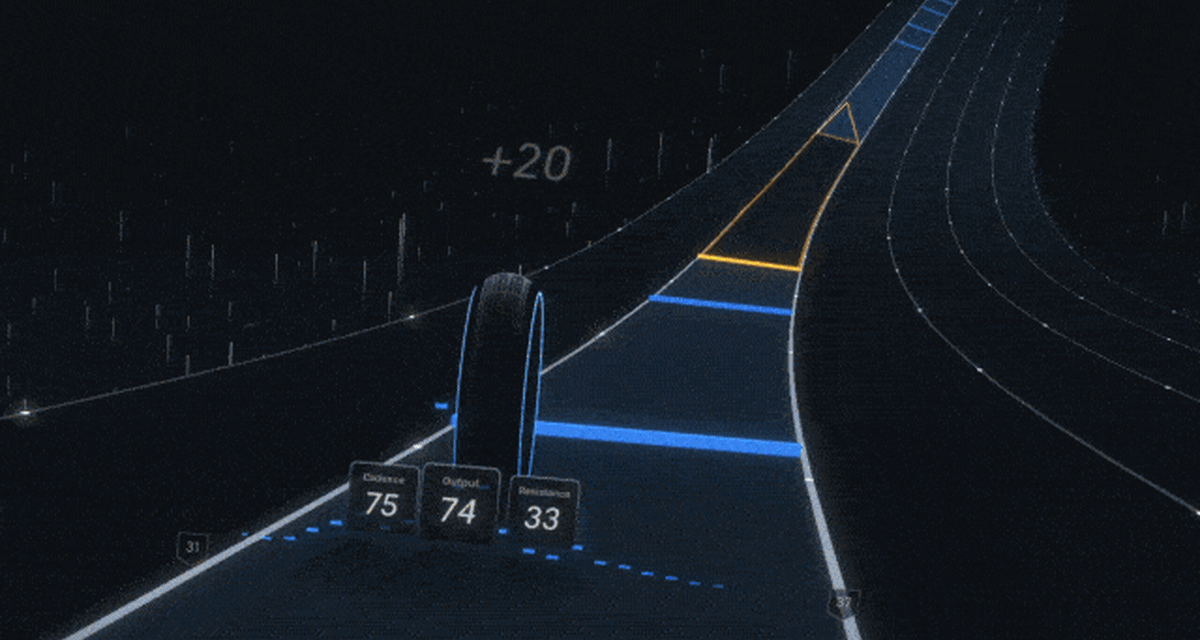 A gif of a Peloton Lanebreak moment. Breakers are orange Moments that charge faster by raising your output and award points for completing