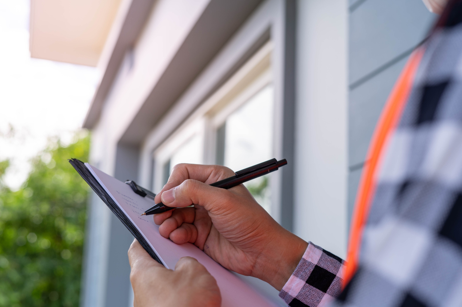 General contractor making a checklist to help homeowner determine what should be repaired, to avoid having to pay more money in the future