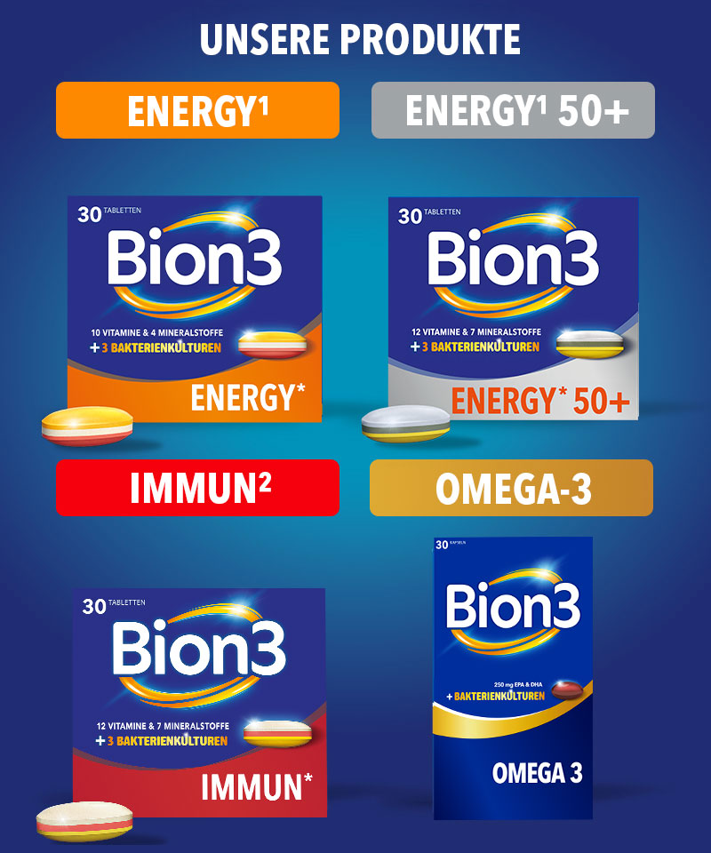 UNSERE PRODUKTE: Energy, Energy 50+, Immun, Omega-3