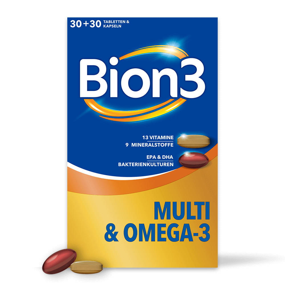 Bion3 Multi & Omega-3 mit Bakterienkulturen Verpackung