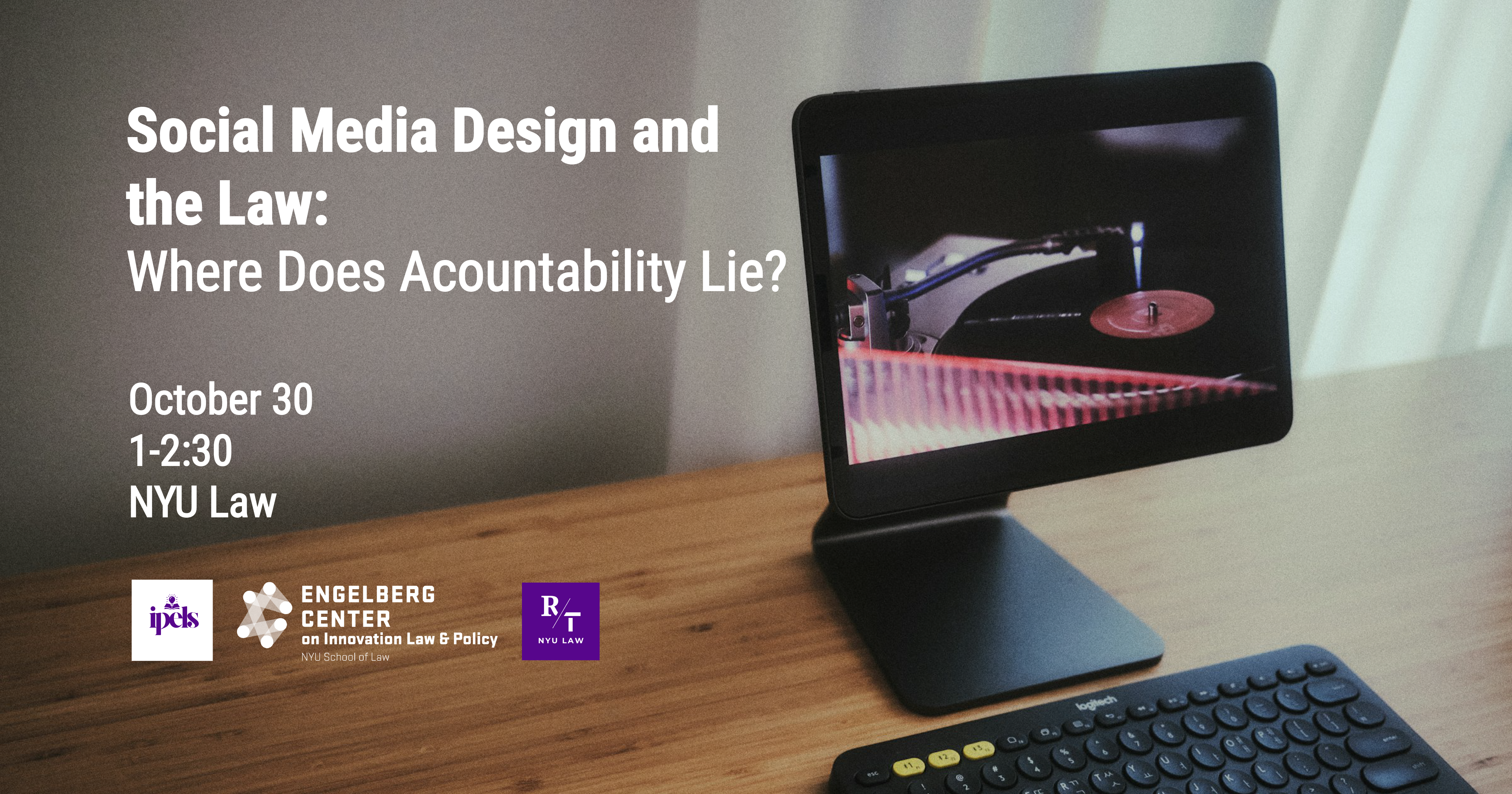 Event title with a monitor on a desk in the background