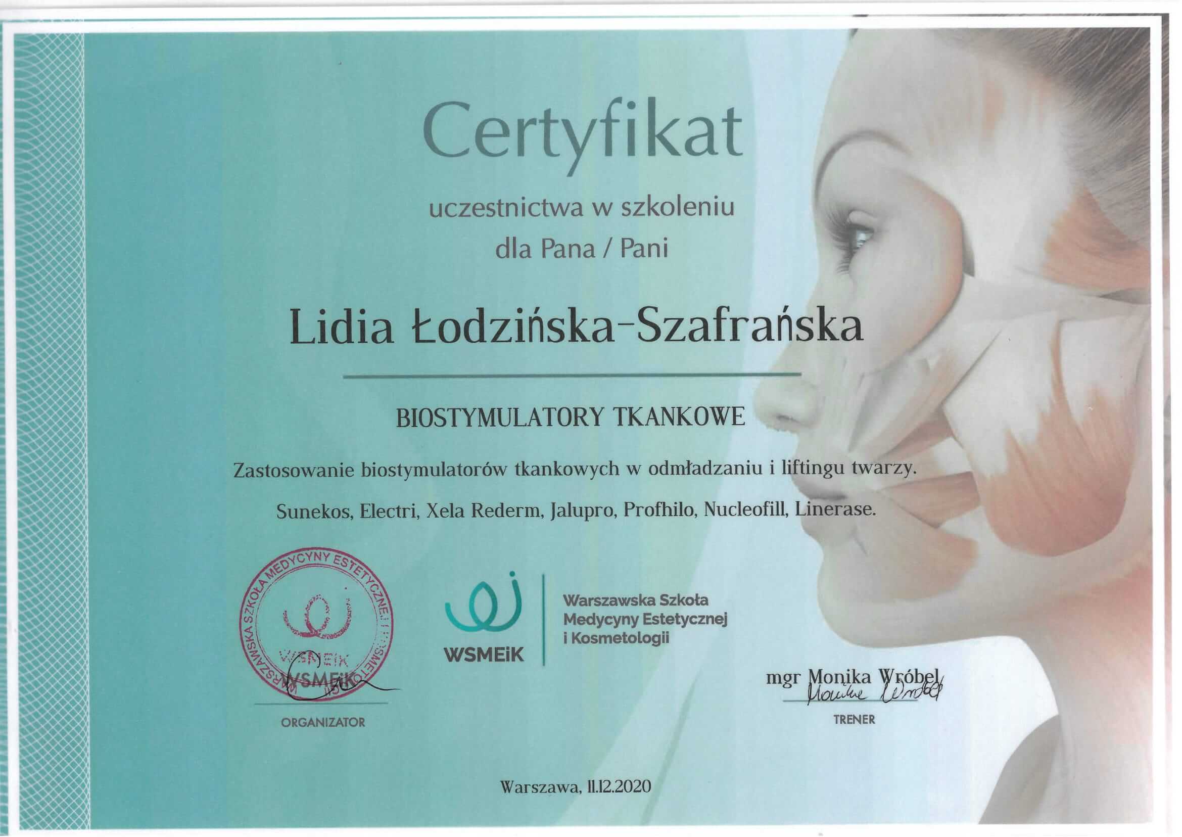 certyfikat WSMEiK biostymulatory tkankowe