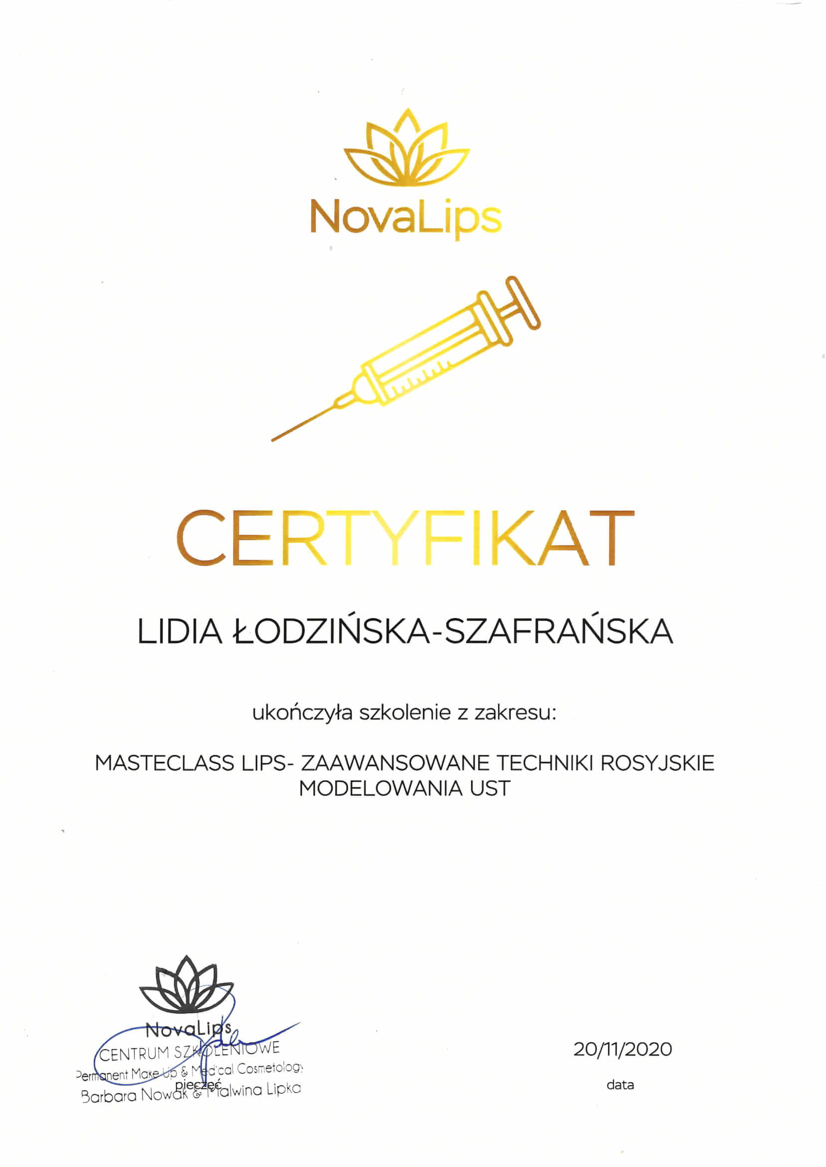certyfikat NovaLips usta