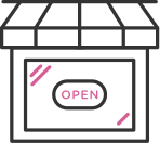 icon of a storefront with an awning and a large window with an 'OPEN' sign in it