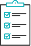 icon of a clipboard with three checklist items that are checked off