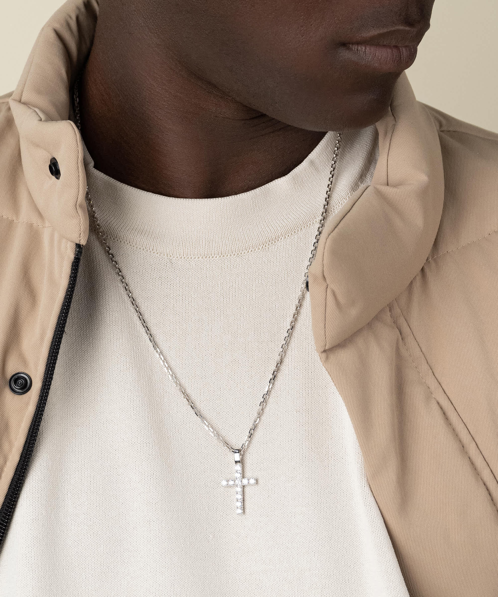 Chain Included - Silver Micro Studded Pendant Necklace