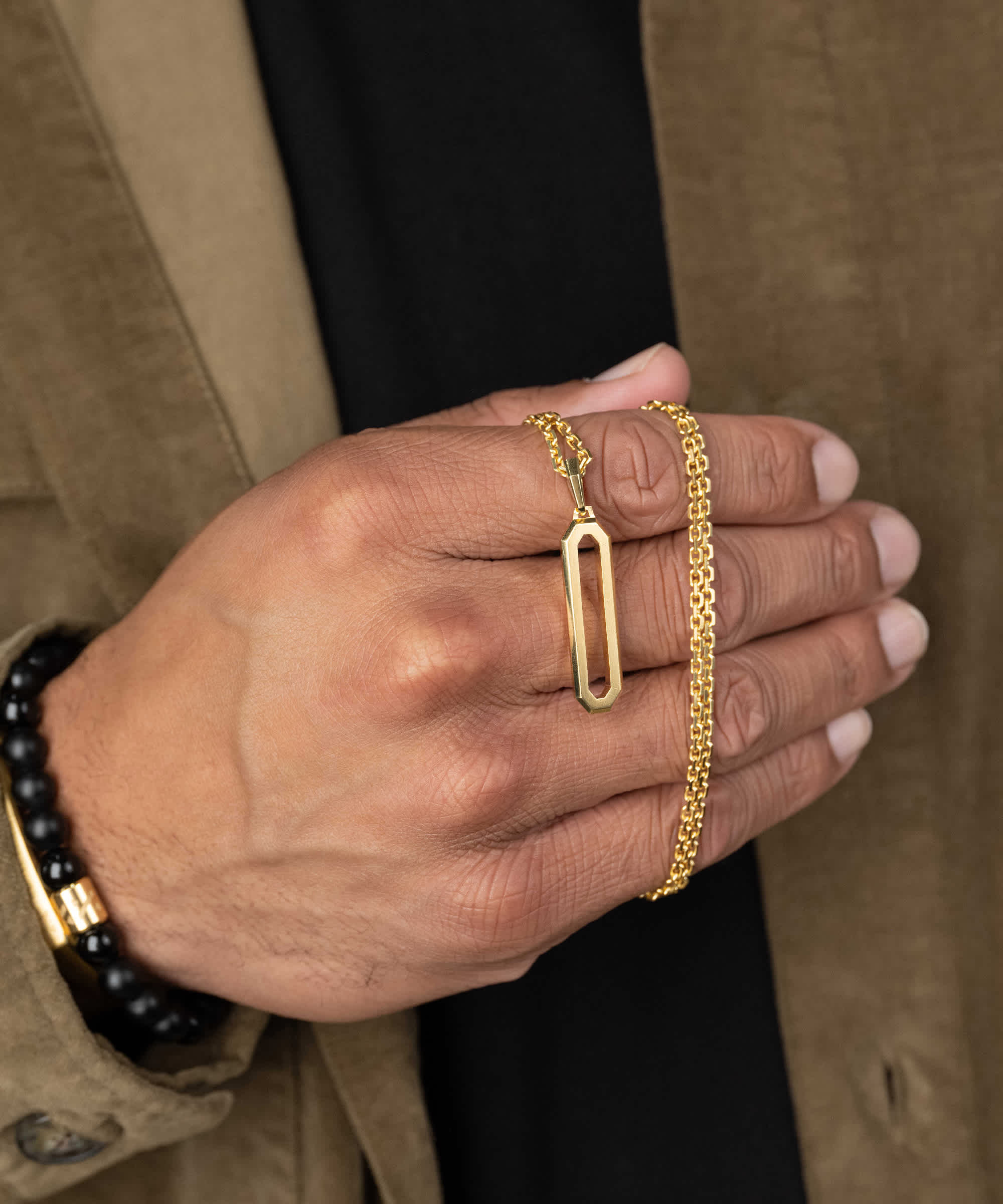 Designed in Italy - Gold Pillar Pendant Necklace