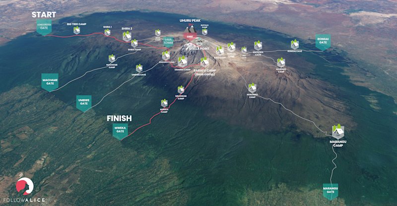 Kilimanjaro Lemosho route map