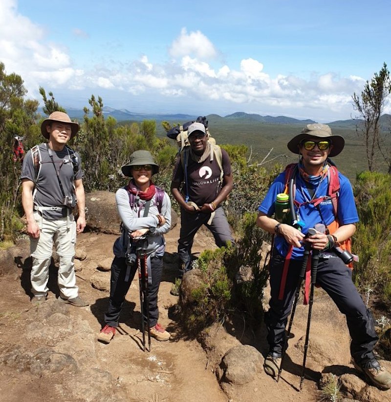 Kilimanjaro smiling trekkers moorland, train for Kilimanjaro
