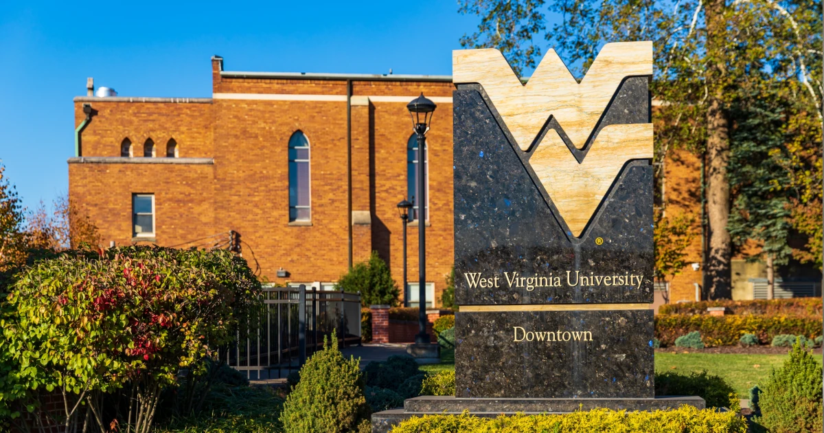 Sign welcoming people to the University of West Virginia