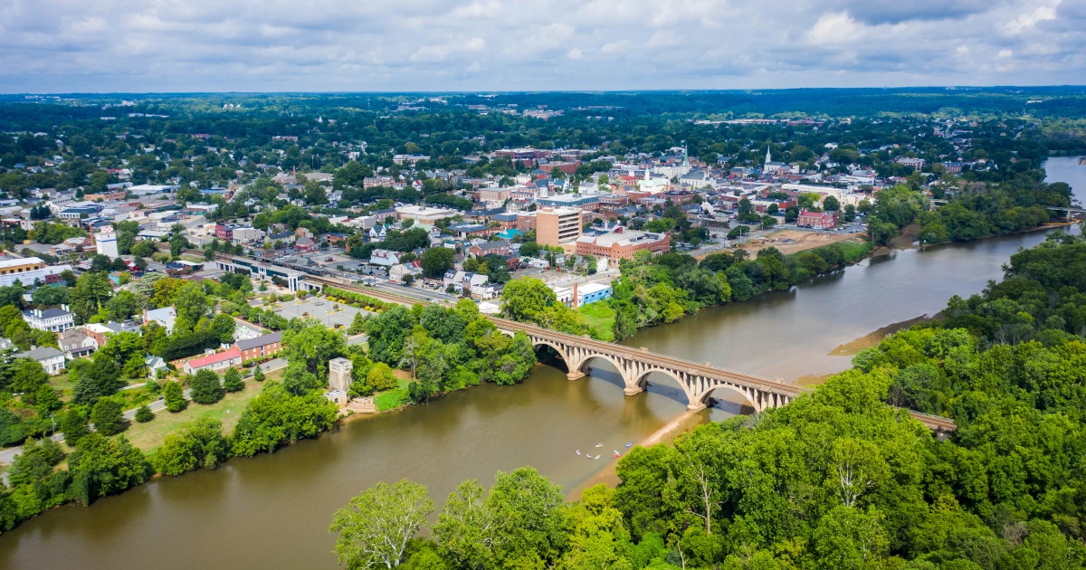 Aerial view of historic Fredericksburg Virginia