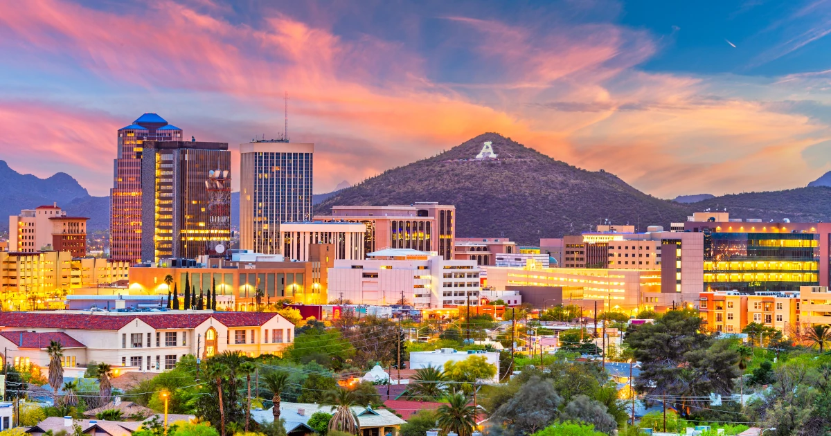 The Tucson skyline and background at sunset | Swyft Filings