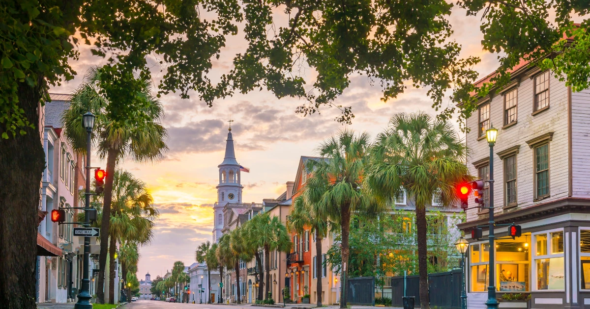 Historical downtown area of Charleston, South Carolina, USA at twilight