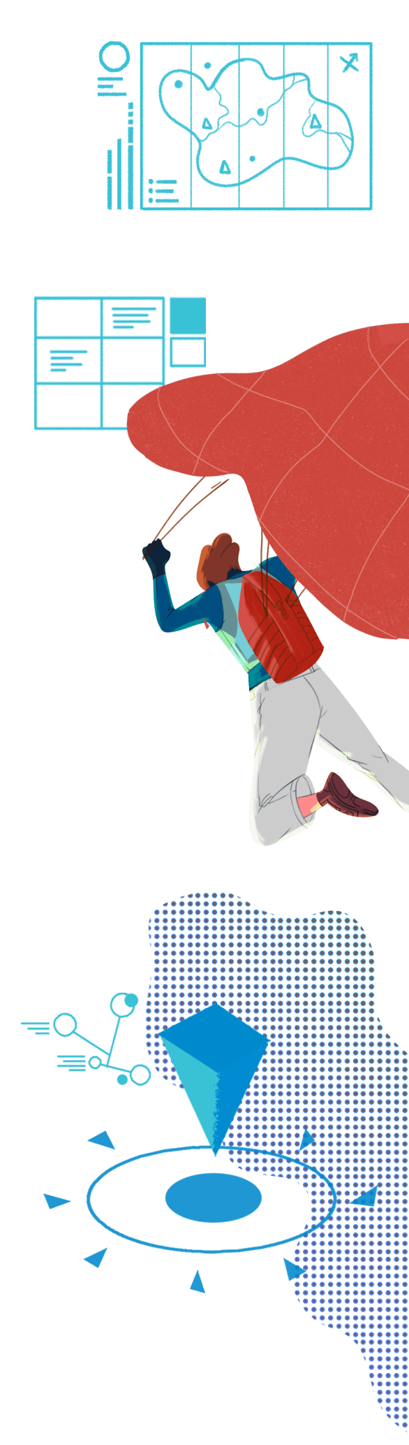 drawing of a parachuter in a geometric psychoscape