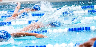 Swimmers practice freestyle during swim training at IMG Academy.
