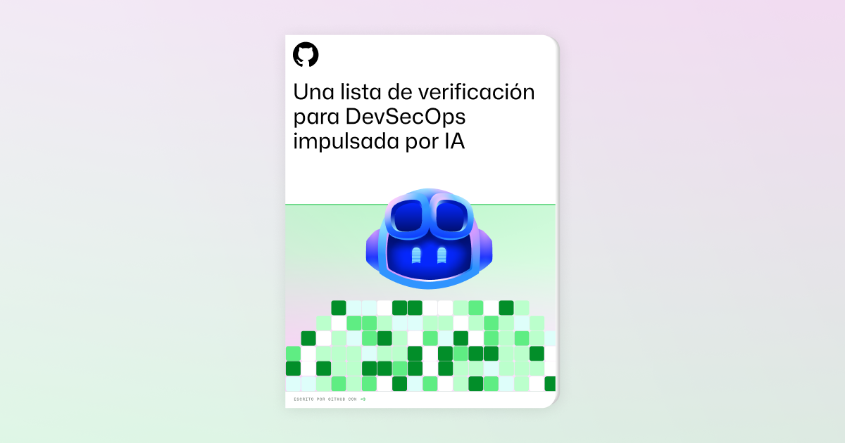 A dark background is filled with Security themed shapes and illustrations that are slightly blurred. In the foreground, a sentence reads: "A checklist for AI-powered DevSecOps." There is also a question following it: "Could your codebases use a security boost from AI?"